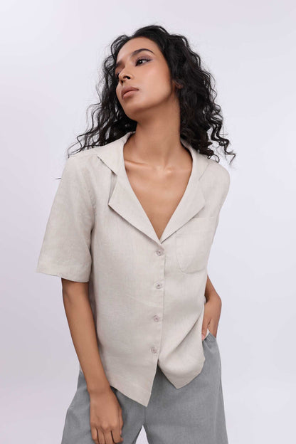 ANNIE BEIGE LINEN BUTTON UP SHIRT