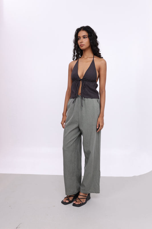 CHRISTINE GREEN GREY COTTON PANTS