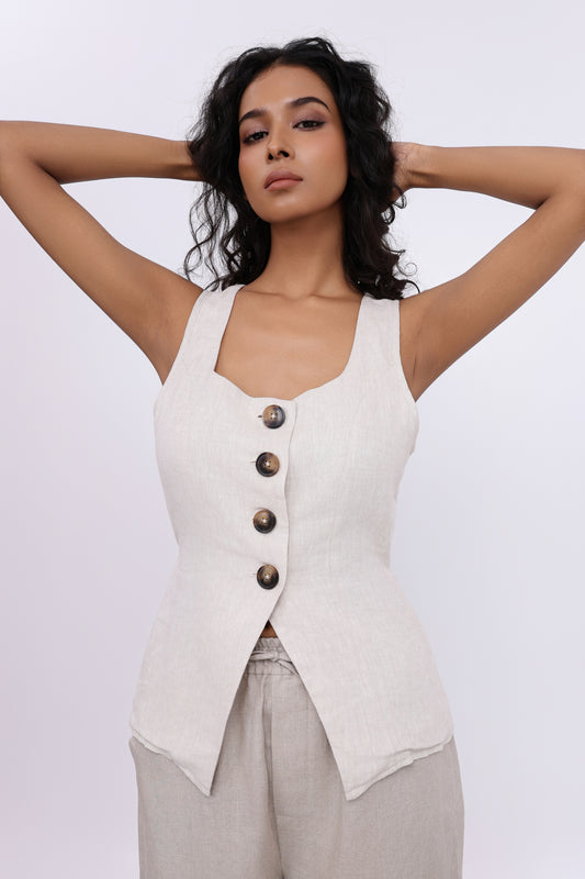 GEMMA NATURAL LINEN BLEND VEST