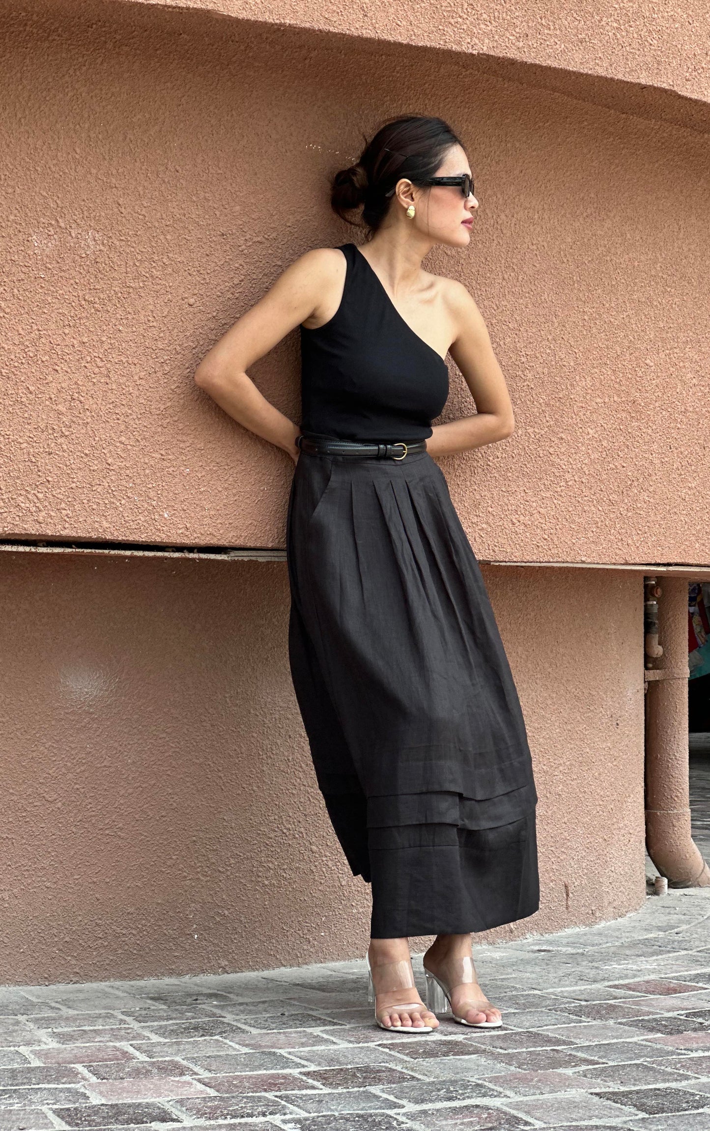 ANNA BLACK LINEN SKIRT