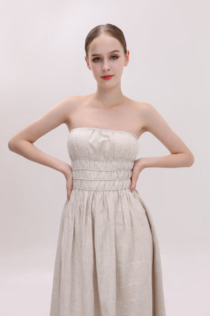 CHLOE NATURAL STRAPLESS LINEN MAXI DRESS