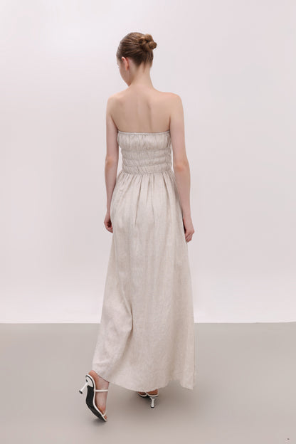 CHLOE NATURAL STRAPLESS LINEN MAXI DRESS