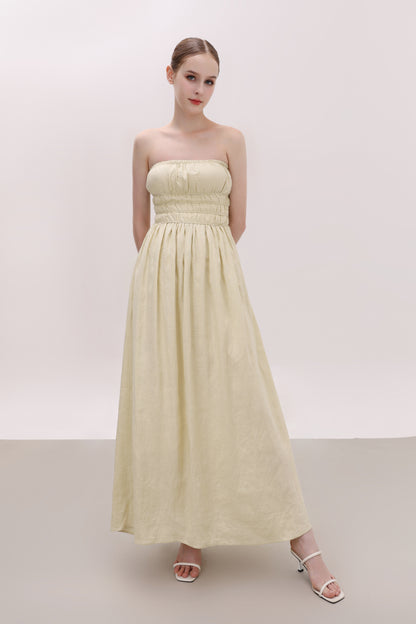 CHLOE YELLOW STRAPLESS LINEN MAXI DRESS