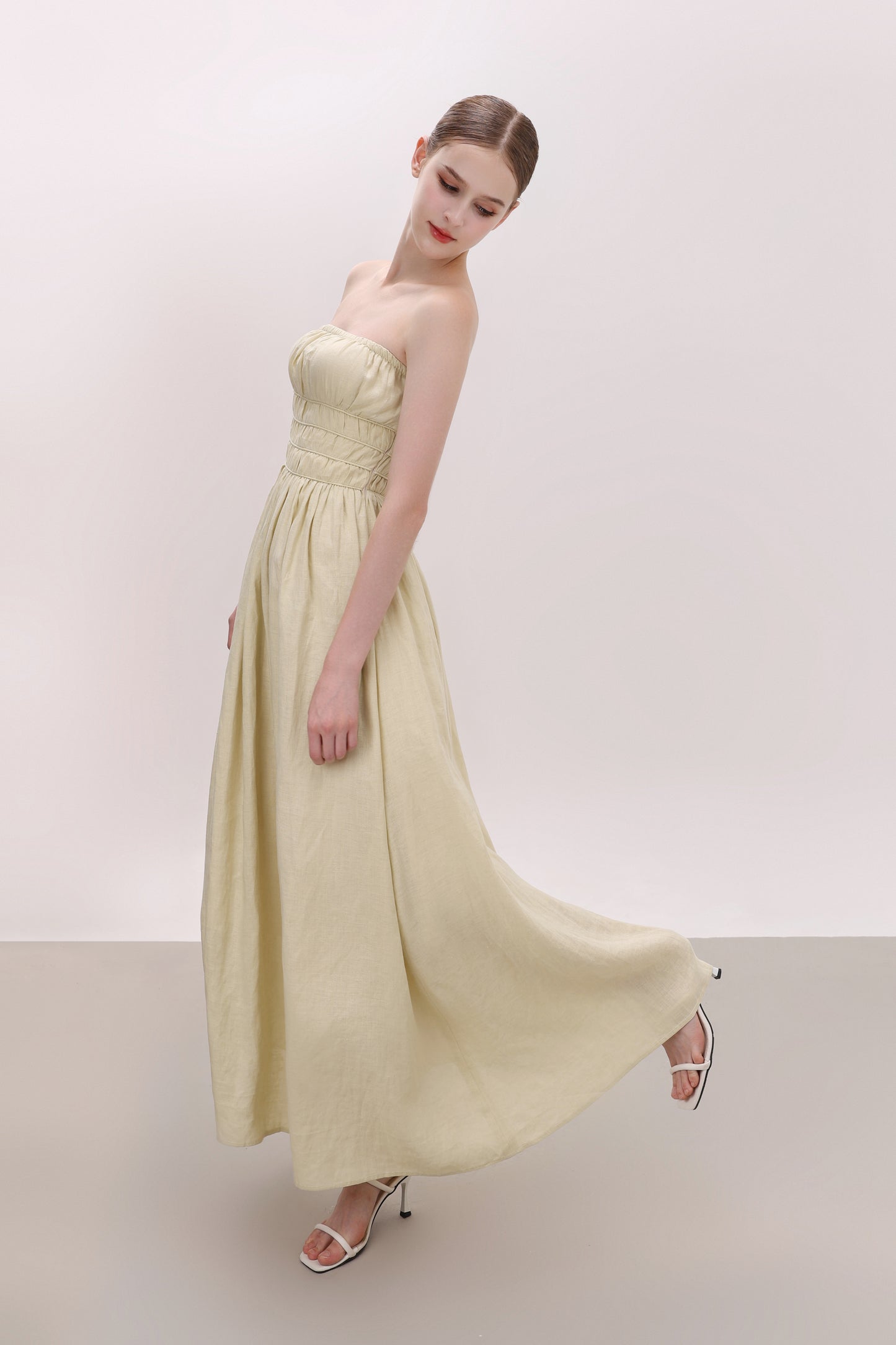 CHLOE YELLOW STRAPLESS LINEN MAXI DRESS