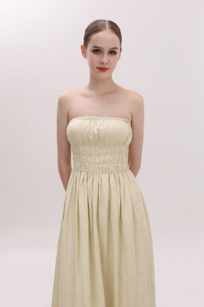 CHLOE YELLOW STRAPLESS LINEN MAXI DRESS