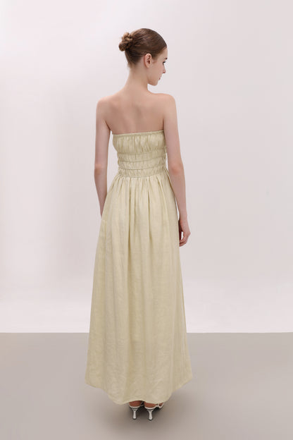 CHLOE YELLOW STRAPLESS LINEN MAXI DRESS
