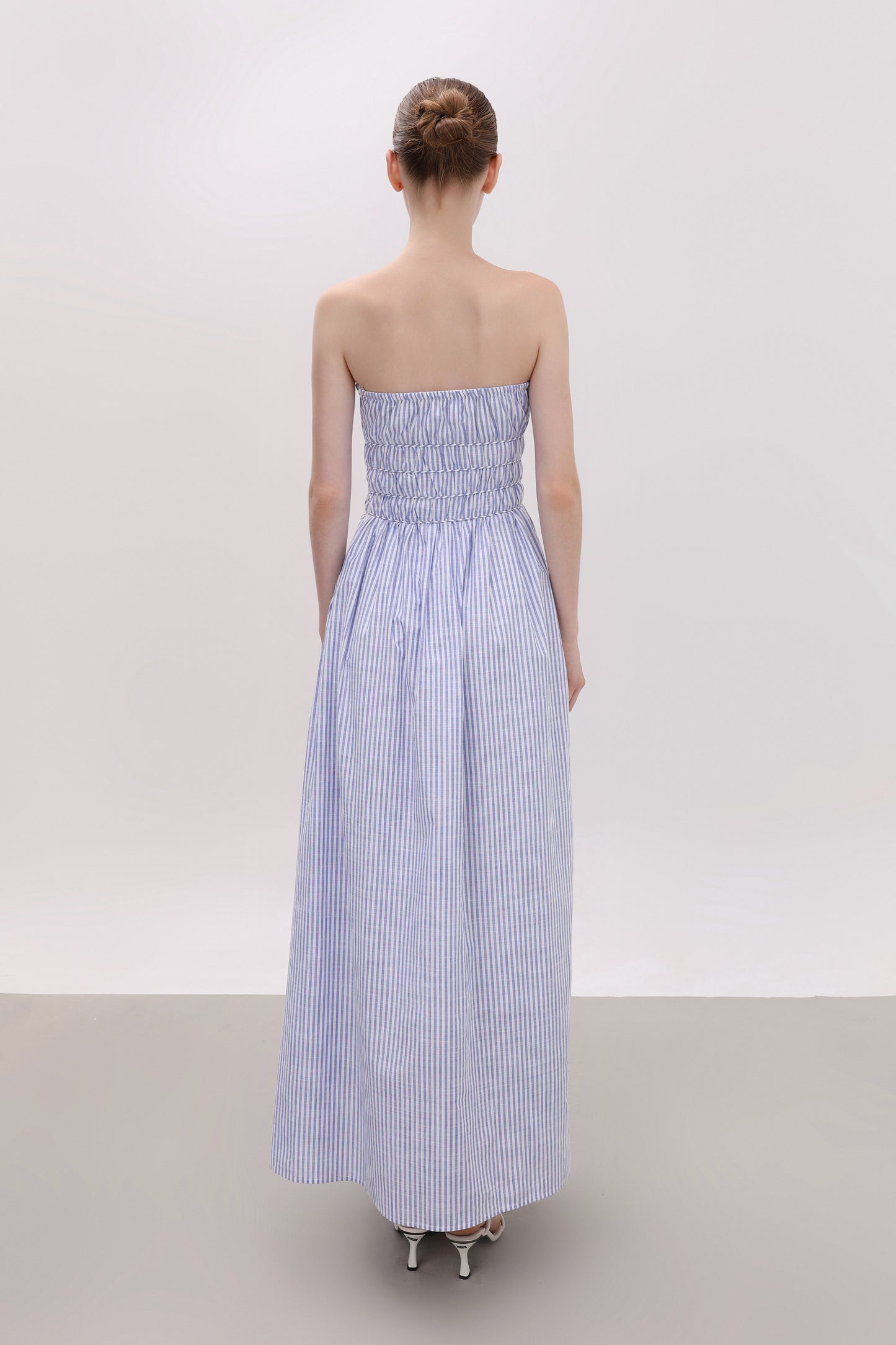 CHLOE BLUE STRIPED STRAPLESS LINEN MAXI DRESS