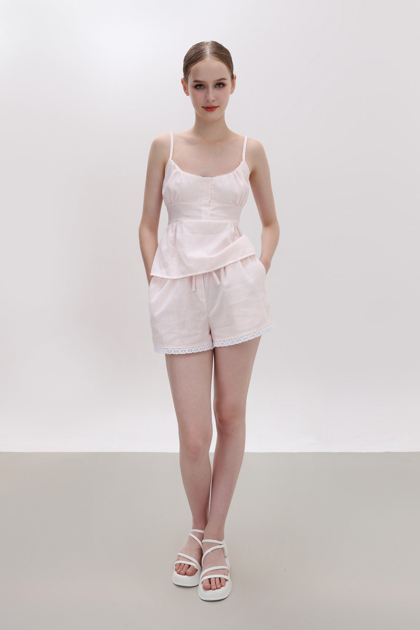 ELOISE PINK GINGHAM COTTON SHORTS