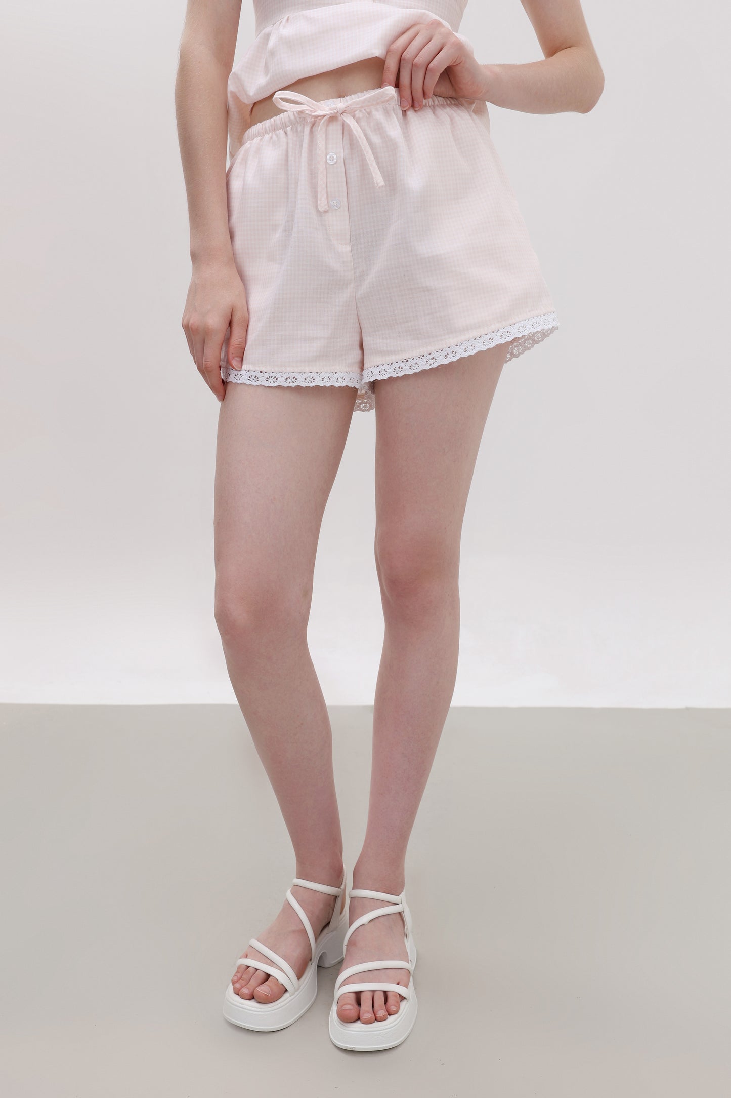 ELOISE PINK GINGHAM COTTON SHORTS