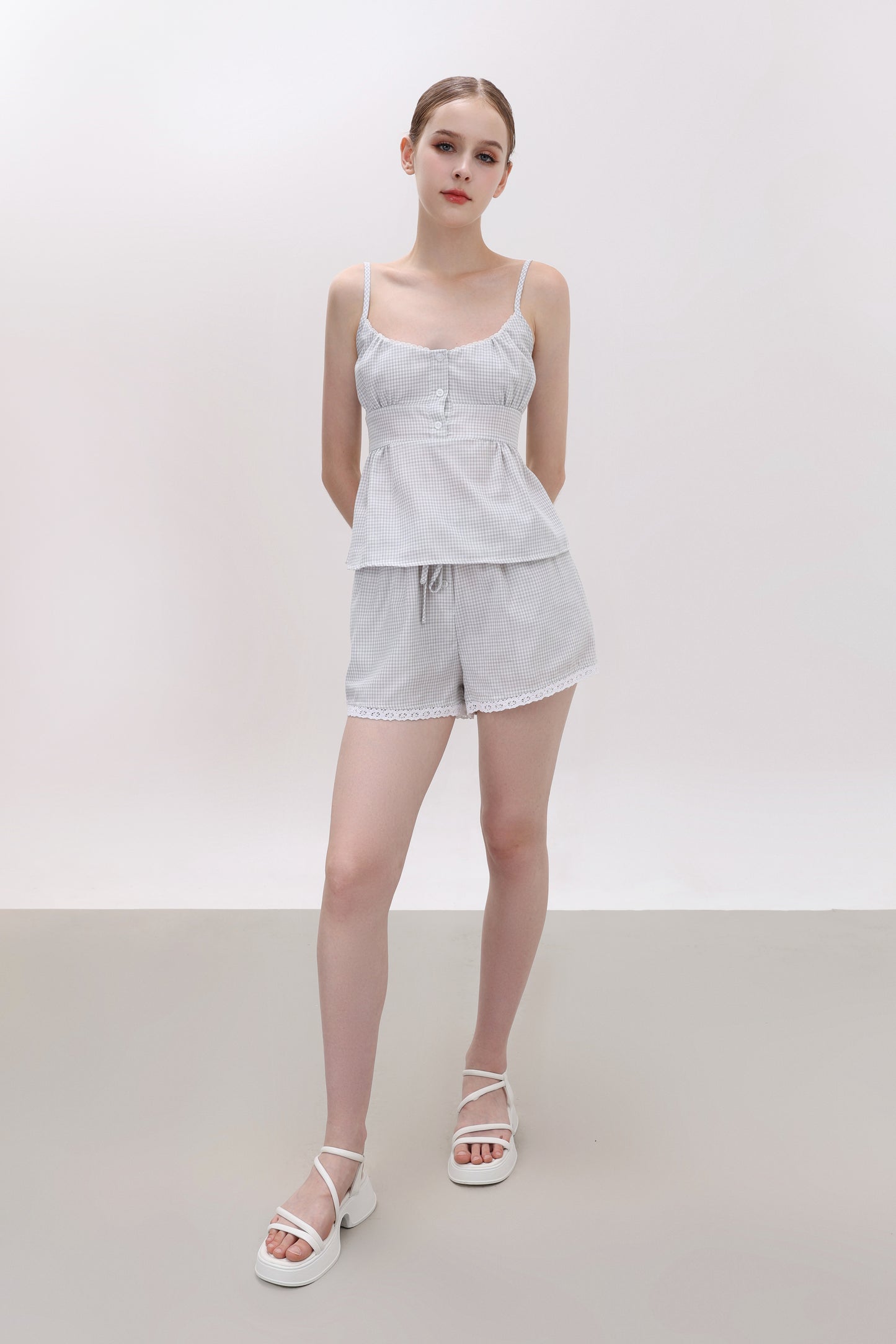 ELOISE MINT GINGHAM COTTON SHORTS