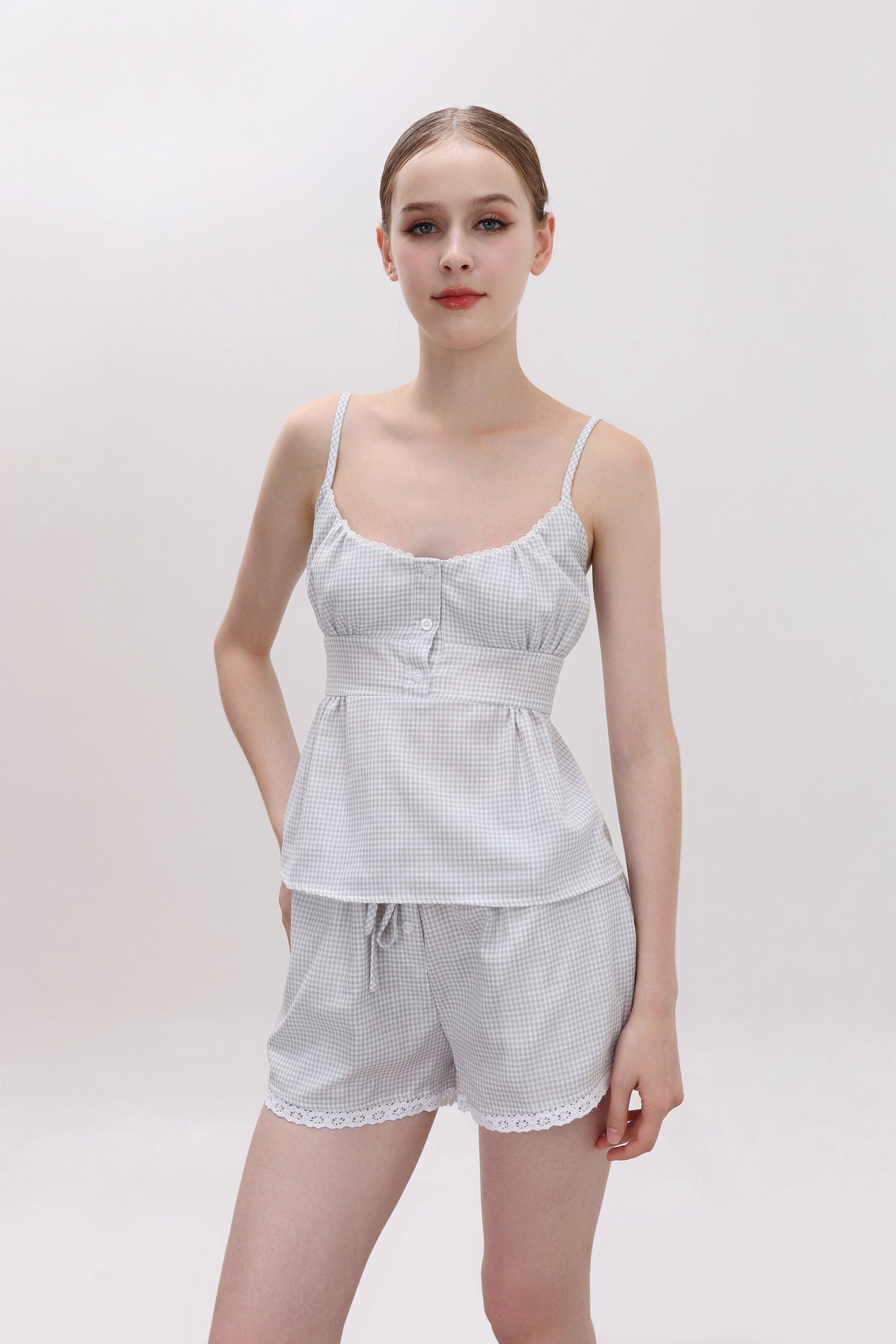 ELOISE MINT GINGHAM COTTON SHORTS