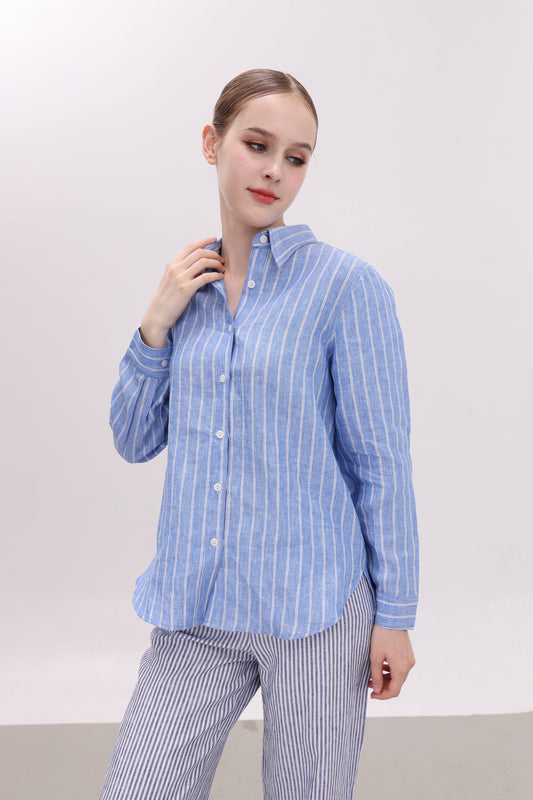 LYDIA STRIPED LINEN BUTTON UP SHIRT