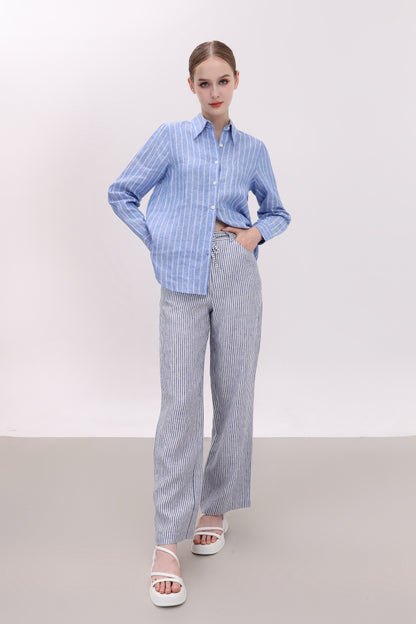 LYDIA STRIPED LINEN BUTTON UP SHIRT