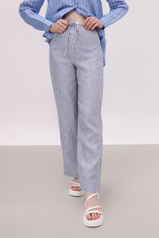 CHRISSY DARK BLUE STRIPED LINEN PANTS