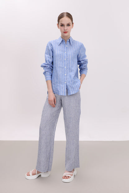 CHRISSY DARK BLUE STRIPED LINEN PANTS