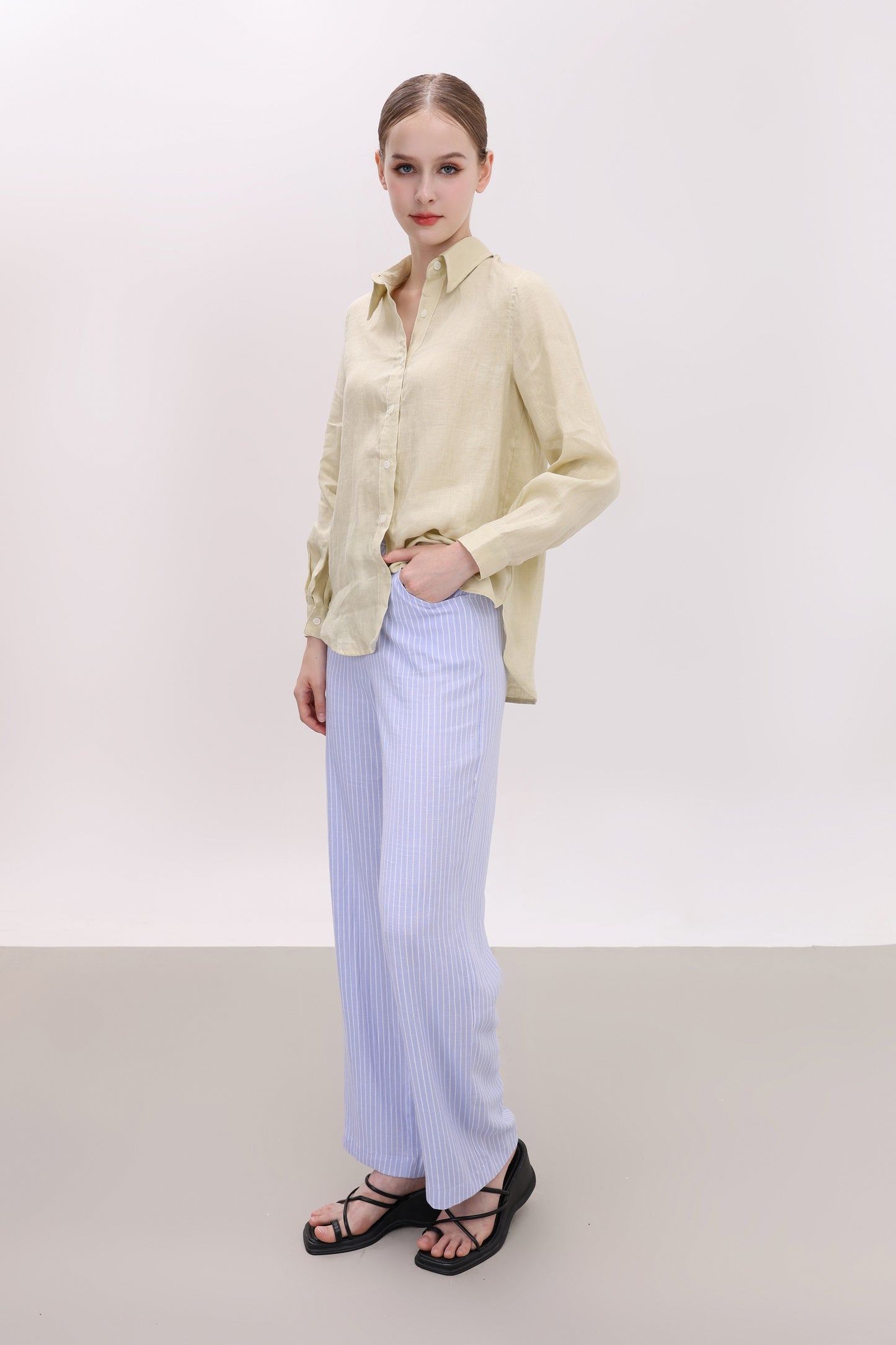 CHRISSY STRIPED LINEN BLEND PANTS