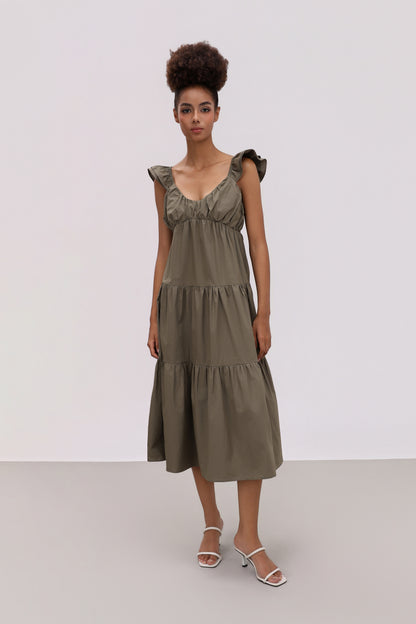 AMANDA OLIVE COTTON BLEND DRESS