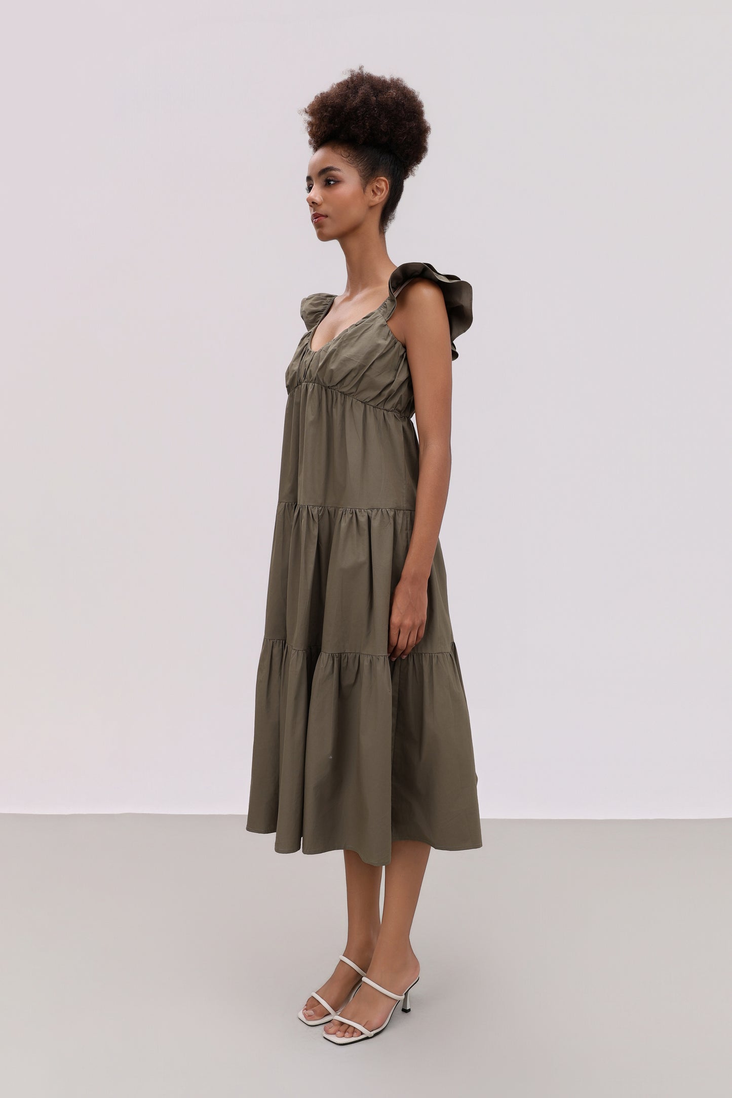 AMANDA OLIVE COTTON BLEND DRESS