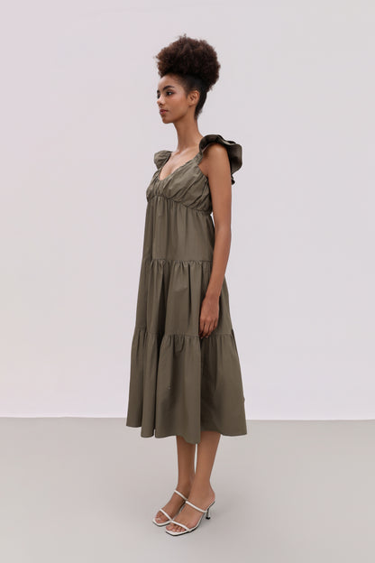 AMANDA OLIVE COTTON BLEND DRESS