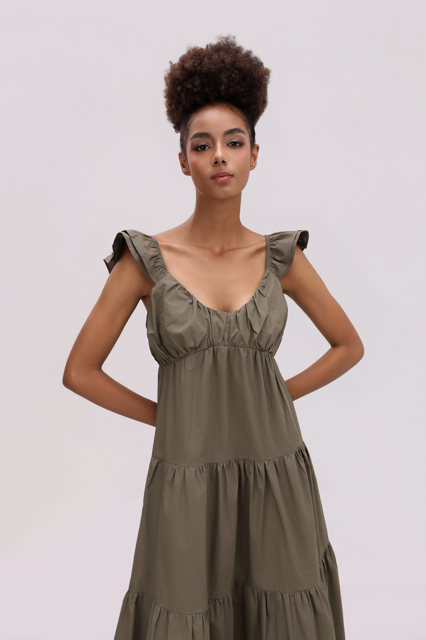 AMANDA OLIVE COTTON BLEND DRESS