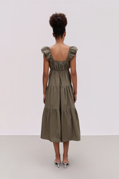 AMANDA OLIVE COTTON BLEND DRESS