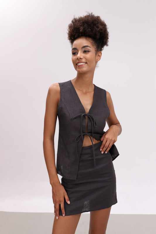 MIRA BLACK LINEN MINI SKORT