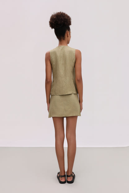 LEENA OLIVE LINEN TIE FRONT TOP
