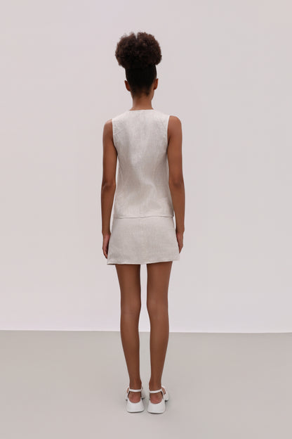 LEENA NATURAL LINEN TIE FRONT TOP