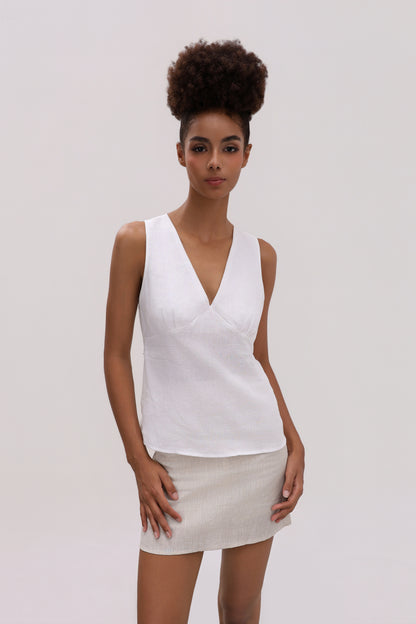 BELLA WHITE LINEN TOP