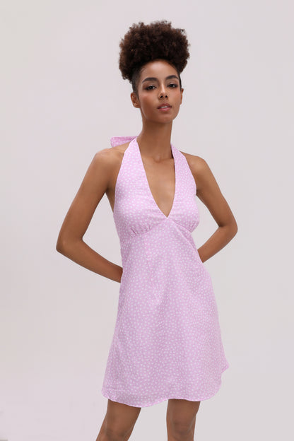 LUCY PINK POLKA DOT COTTON MINI DRESS