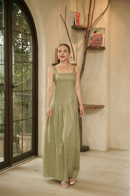 REYNA OLIVE LINEN MAXI DRESS