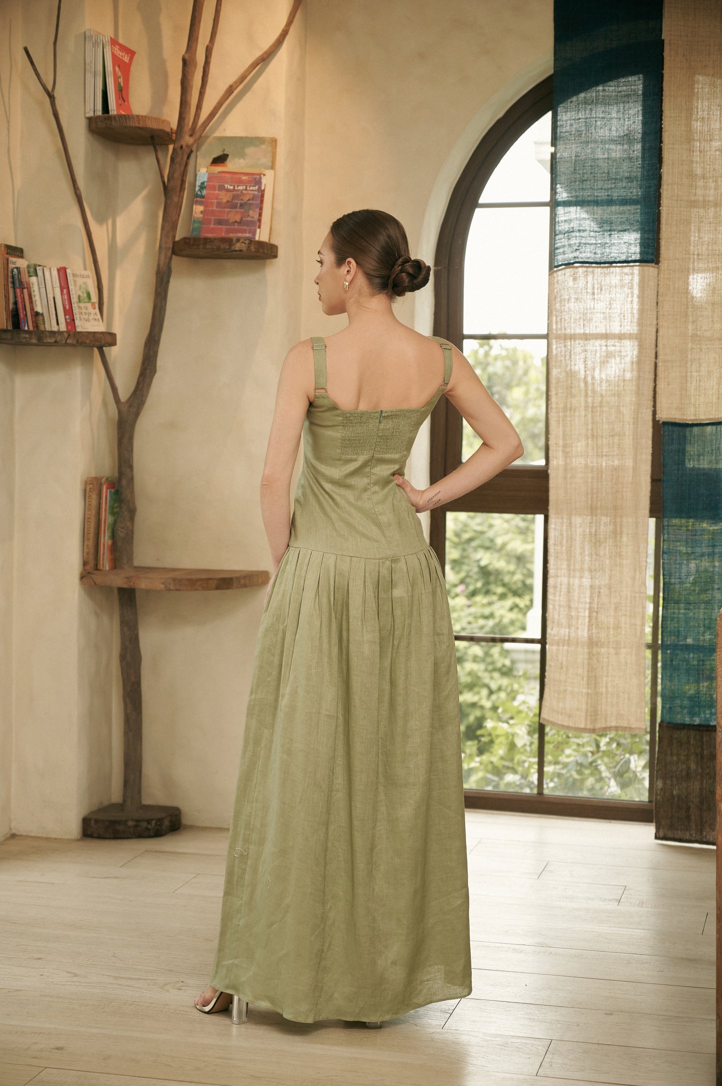 REYNA OLIVE LINEN MAXI DRESS