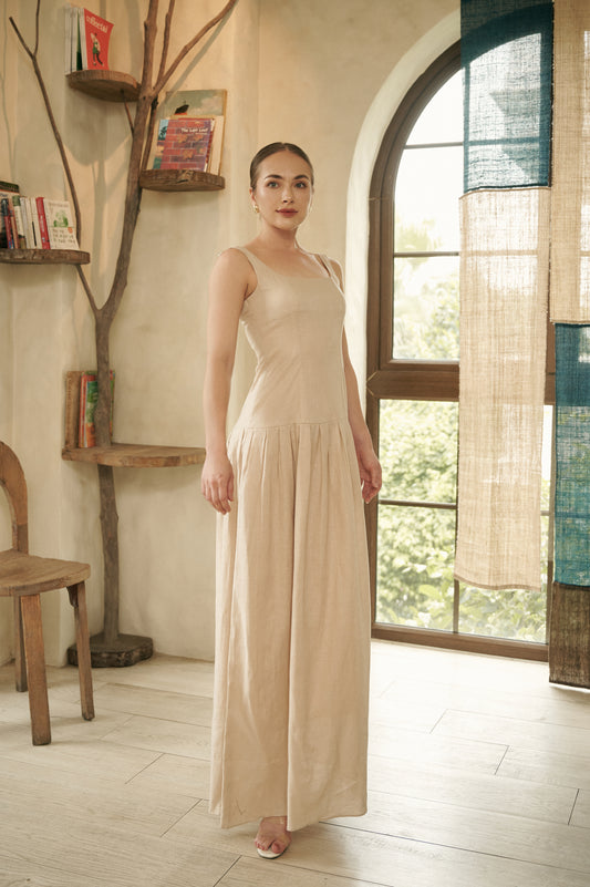 REYNA BEIGE LINEN MAXI DRESS