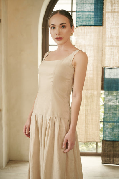 REYNA BEIGE LINEN MAXI DRESS