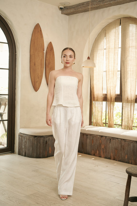 ZAYLEE WHITE LINEN PANT