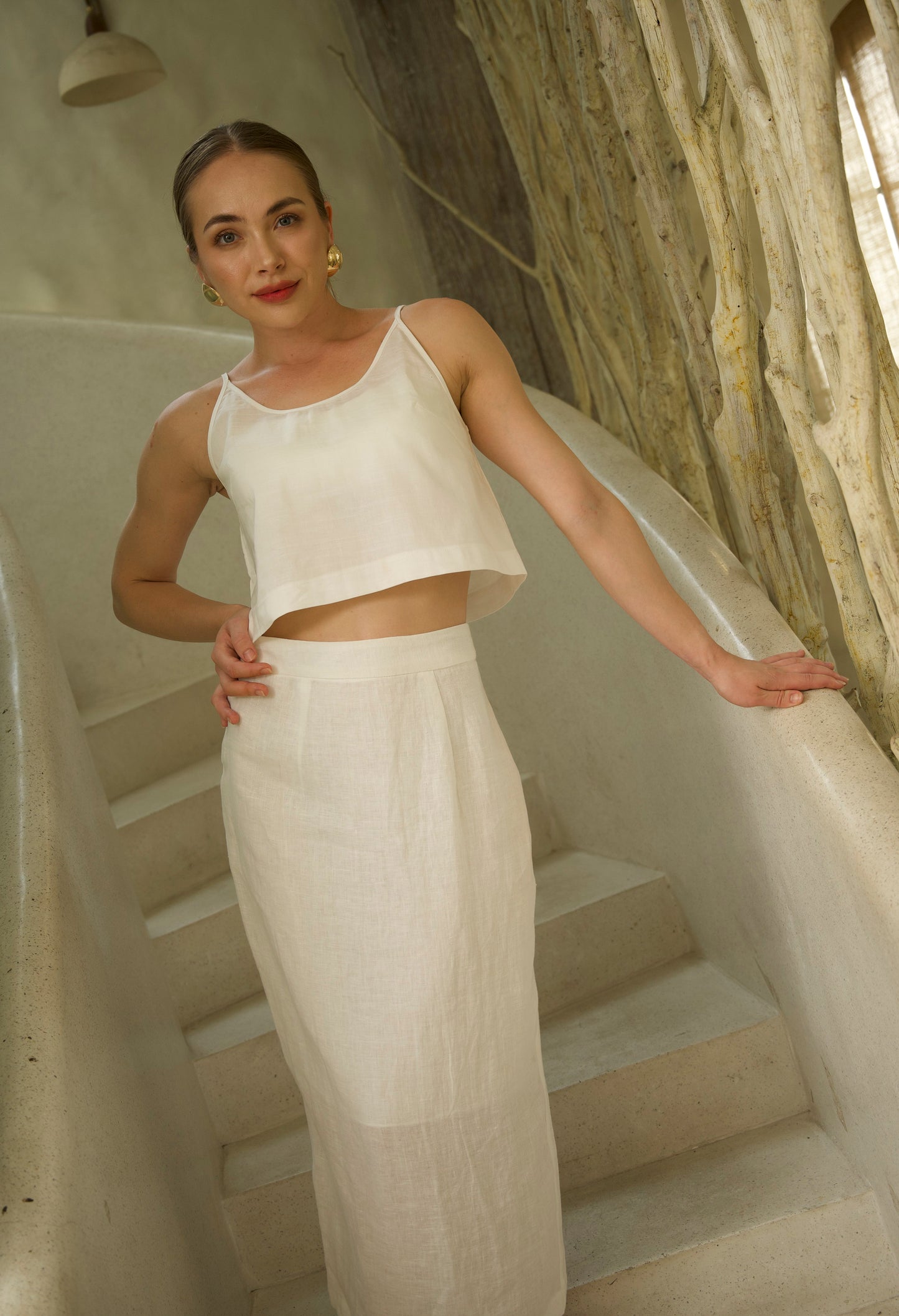 FIONA WHITE LINEN MIDI SKIRT