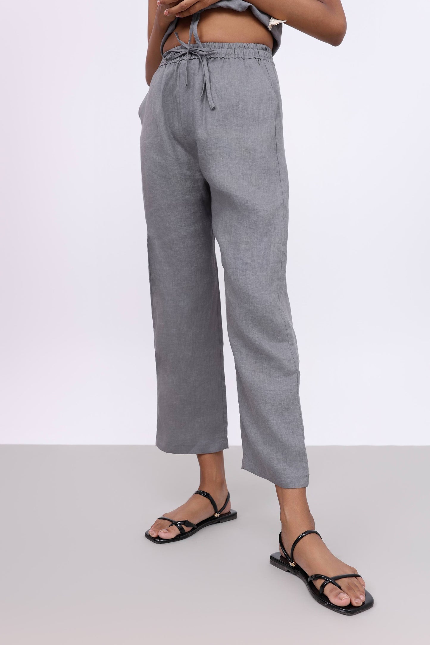 LUNA GREY LINEN CROP PANTS