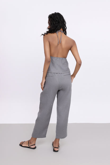 LUNA GREY LINEN CROP PANTS