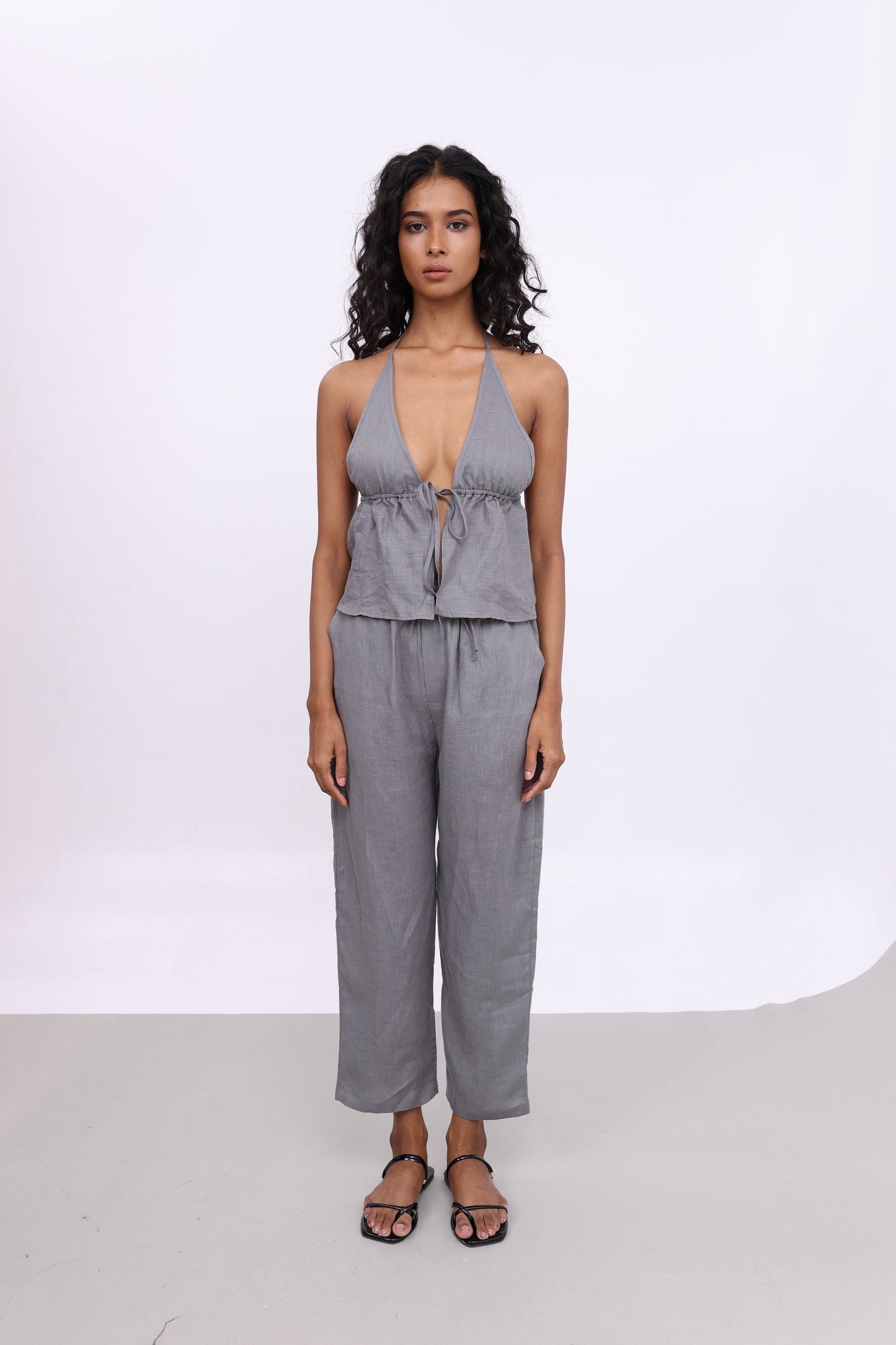 LUNA GREY LINEN CROP PANTS