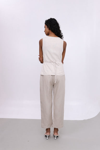 LUNA NATURAL LINEN CROP PANTS