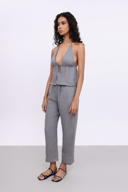 LUNA GREY LINEN CROP PANTS