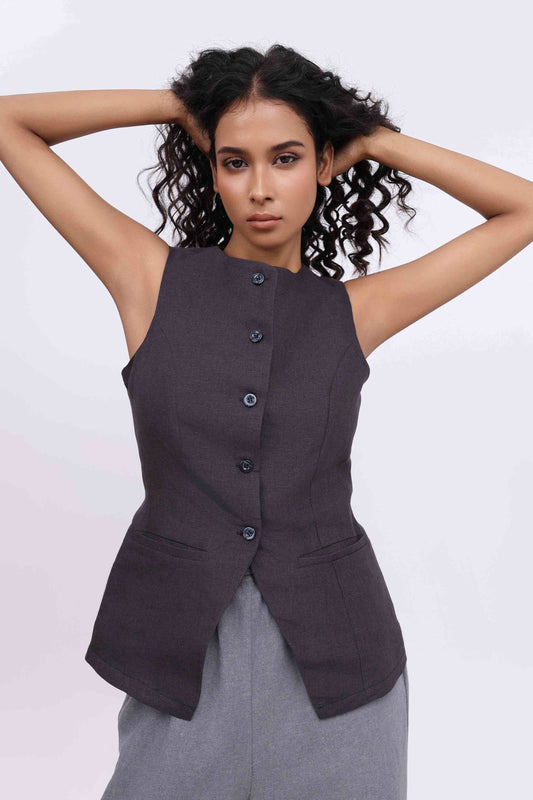 TIA BLACK LINEN VEST