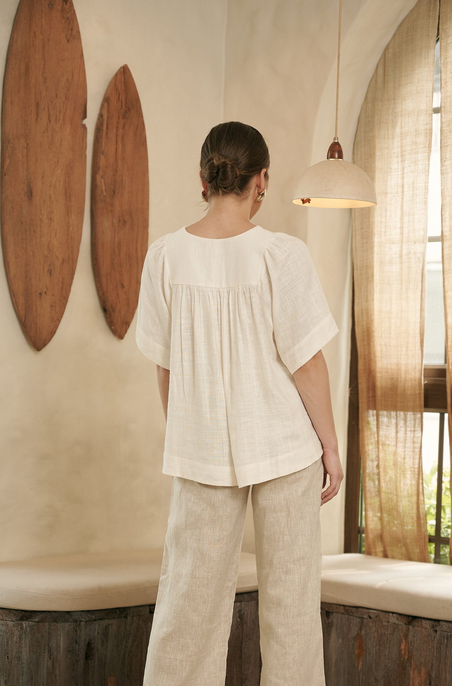 AVA CREAM LINEN BLEND SHIRT